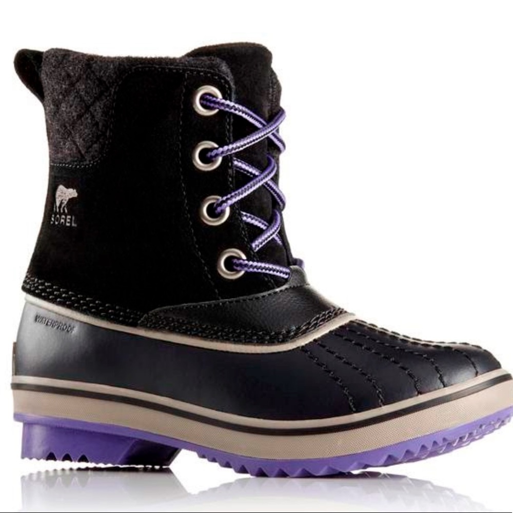 EUC Sorel Youth Girl's Slimpack II Lace Winter Boot size 2 purple gray black